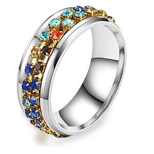 NWT multi-colored faux gemstones SILVER tone spinner ring, Men/Women size 10